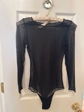 Nordstrom Sheer Long-Sleeve Black Mesh Bodysuit